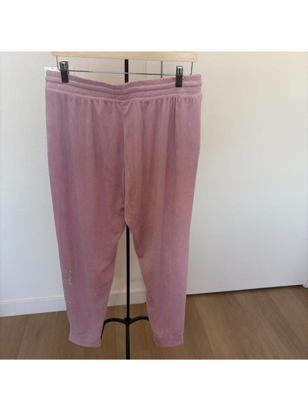 Juicy Couture Pink Velour Rhinestone Beaded Jogger Pants Women's Size XL - Picture 4 of 4